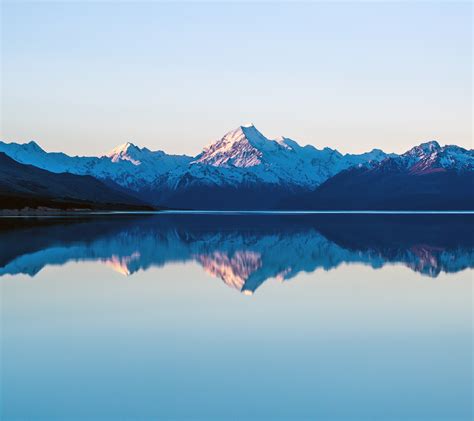 mountain peaks reflected   lake water