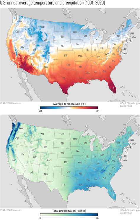 maps  annual average temperature  precipitation    climate normals noaa