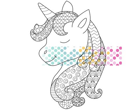 unicorn  zentangle printable coloring page etsy