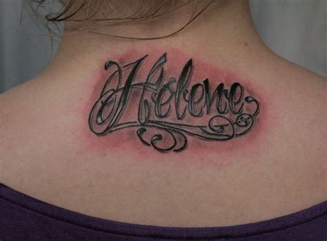 elegant neck letters tattoo