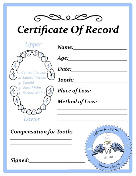 printable tooth fairy certificates tristan website