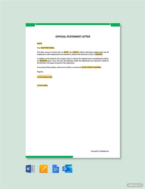 statement letter template google docs word apple pages templatenet