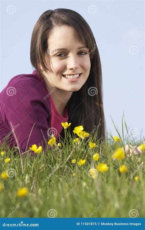 Teenage Girl Sitting In Summer Meadow Stock Image Image Of Grass