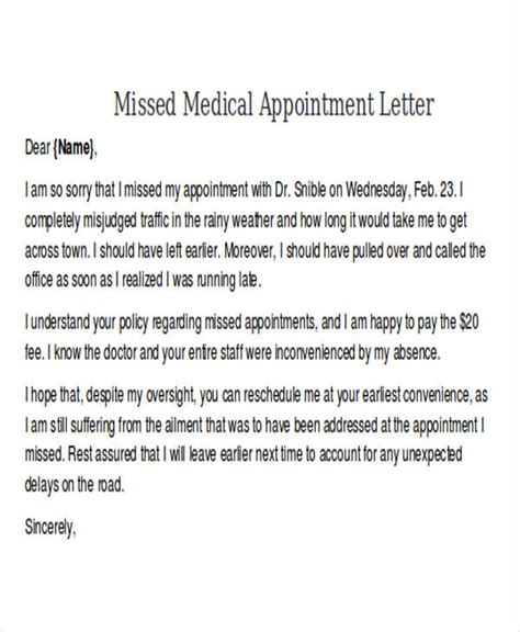 patient missed appointment letter template examples letter template