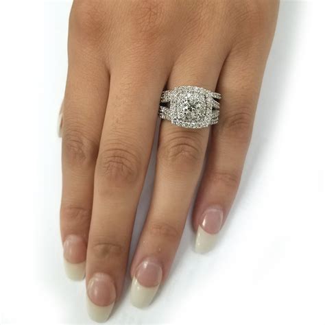 ct diamond engagement wedding double cushion halo trio ring set  white gold ebay
