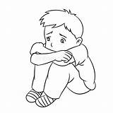 Sad Boy Cartoon Lonely Child Line Drawn Sitting Vector Alone Drawing Illustration Ideal Informational Kid Student Stock Catalogs Institutional Educational sketch template