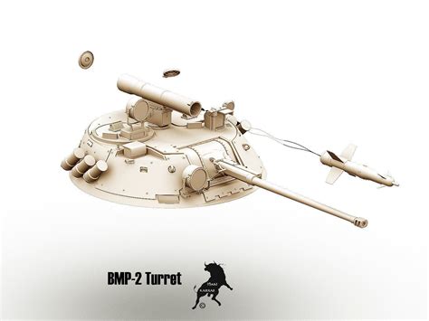 bmp 2 turret with spandrel missile 3d model max obj fbx
