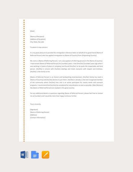 immigration reference letter templates word  apple pages