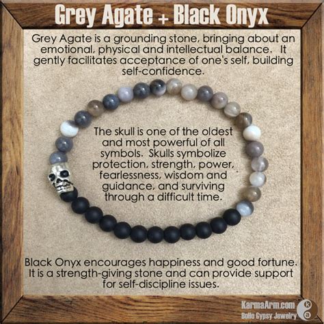 destiny grey agate black onyx skull yoga chakra bracelet energy healing karma stacks
