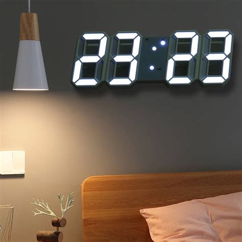willstar  led wall clock desk alarm clock display living room white light white frame
