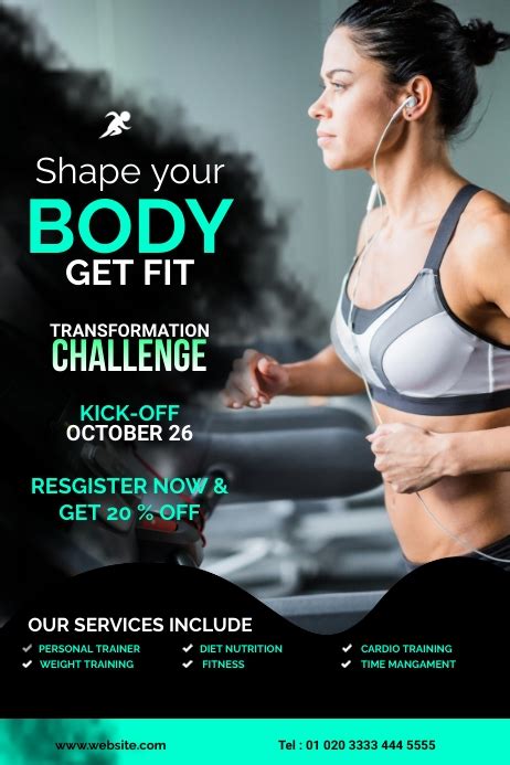 fitness challenge poster template postermywall