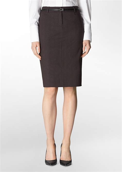 calvin klein black pinstripe belted pencil suit skirt skirts shop