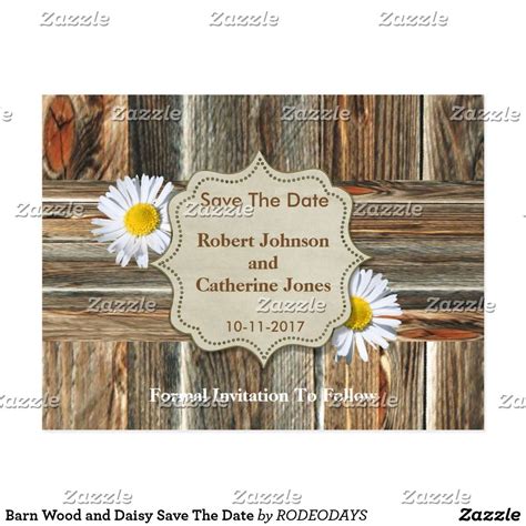 barn wood and daisy save the date announcement postcard barn wood wedding