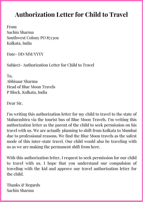 sample letter  minor  travel  parents