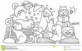 Illustratie Ontwerpelement Boekpagina Kleurende Lezen Getrokken Geitjes Katten sketch template
