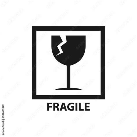 fragile label symbol broken glass black vector icon  packaging