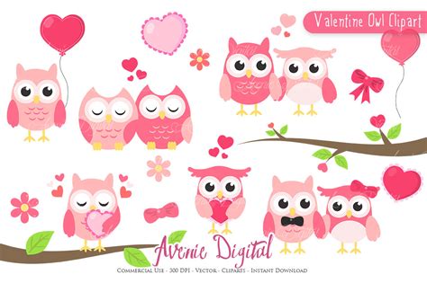 valentines day owl clipart vectors  aveniedigital thehungryjpeg