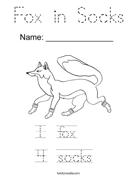 fox  socks coloring page tracing twisty noodle