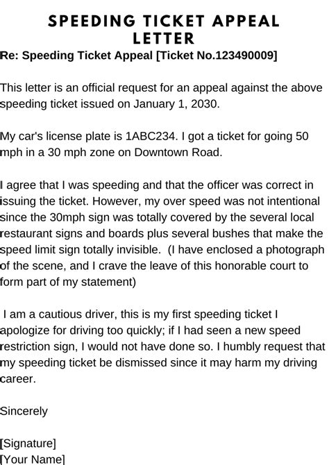speeding ticket appeal letter template   letter  judge