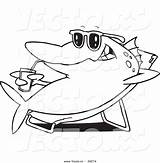 Fish Cartoon Coloring Fried Relaxing Vector Chair Drawing Sipping Beverage Outlined Lounge Paintingvalley Leishman Ron sketch template