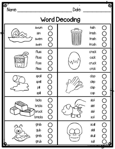 grade word decoding practice worksheets  assessments