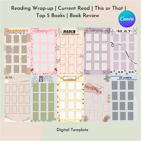 monthly reading wrap  templates  instagram stories etsy