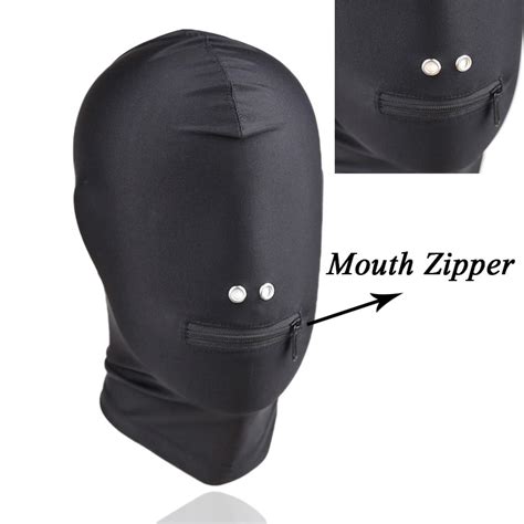 Black Mask With Open Mouth Zipper Headgear Cover Eye Head Hood