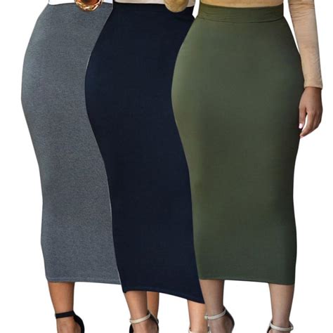 women spring autumn high waist bodycon skirt solid color straight
