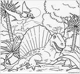 Coloring Pages Dinosaur Drawing Fossil Dimetrodon School Age Period Dinosaurs Kids Printable Color Colouring Jungle Triassic Reptile Volcano Habitat Wetland sketch template