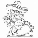 Sombrero Gitaar Mexikaner Mexicaanse Färbung Zeichnung Mariachi Gitarre Musiker Mexikanischer Illustratie Mexicaan Zwart sketch template