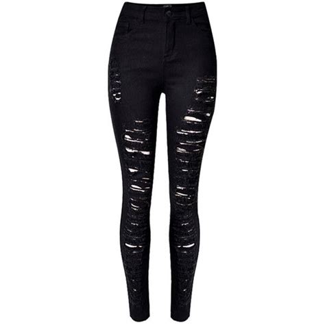 choies black extreme ripped skinny jeans 32 liked on polyvore featuring jeans pants bottoms