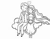 Sposi Nuvola Nuvem Newlyweds Disegno Acolore Stampare sketch template