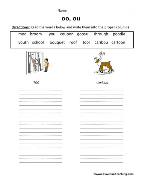 oo ou worksheet cvc words kindergarten words   ou words