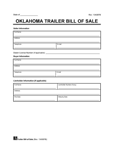 oklahoma trailer bill  sale template  word legal templates