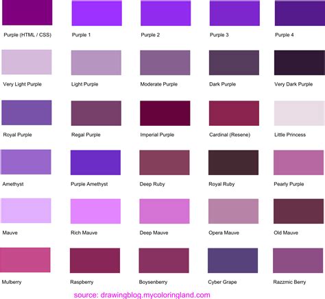 hues shades  tints  purple common names  rgb  hex codes drawing blog