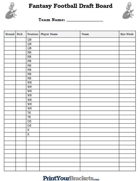 fantasy football draft sheets printable blank