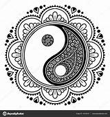 Yin Henna Tattoo Colorear Kleurplaat Mehndi Stijl Oriental Stockillustratie Decoratieve Symbool Oosterse Decoratief Patroon St3 Ornament Símbolo sketch template