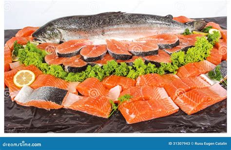 fresh fish  cut pieces stock  image