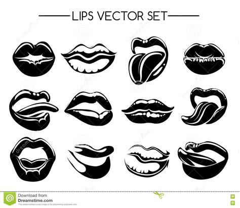 set of black and white lips stock vector illustration of isolated