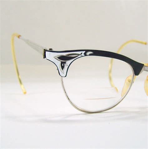 vintage cateye glasses bausch lomb eyewear black silver etsy