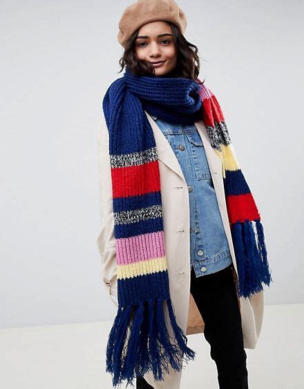 asos design gebreide sjaal met blokjes en kwastjes mode sjaals