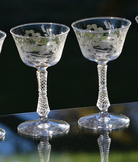 vintage floral etched cocktail ~ martini glasses set of 4