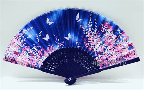 silk japanese hand fan light blue folding fan yukata accessory wedding