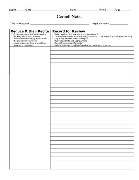 cornell note template printable