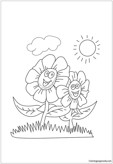 happy flowers coloring page  printable coloring pages