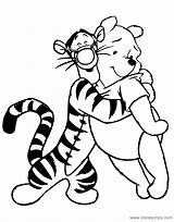 Pooh Coloring Tigger Winnie Pages Friends Hugging Disney sketch template