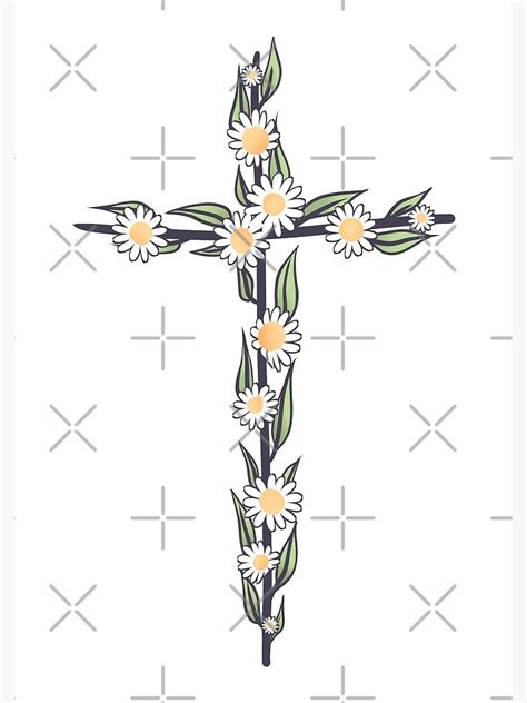 aesthetic christian floral daisy cross art print  sale