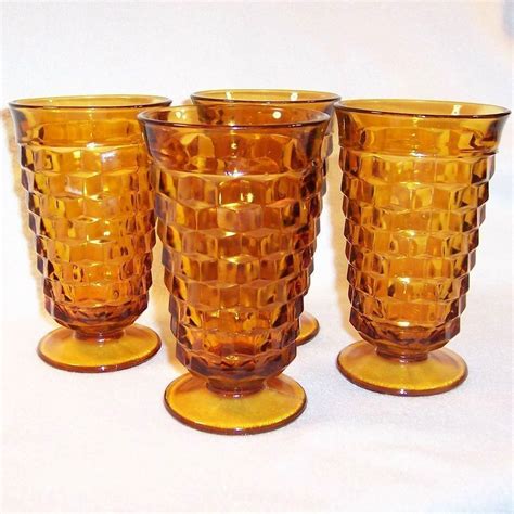 Set Of 4 Vintage Whitehall Cube Pattern Tumblers Indiana Glass