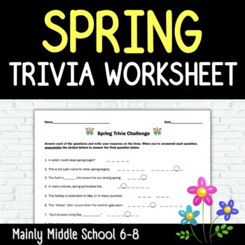 spring trivia challenge worksheet   middle school   tpt