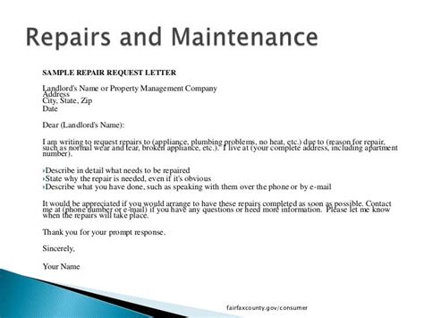 sample letter  landlord  repairs  sample request letters